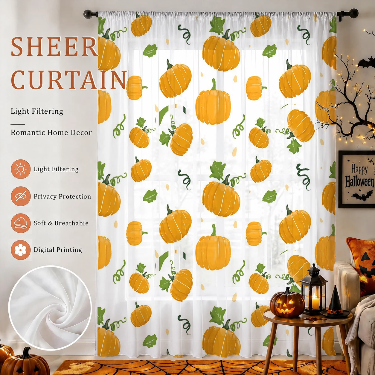 Curtain Rods - Halloween Sheer Curtain Rod Pocket Halloween