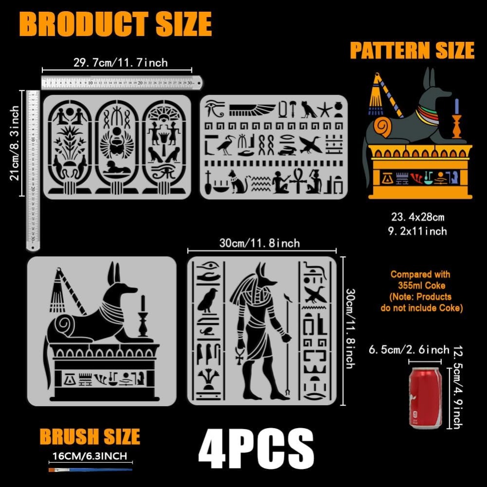 4 PCS Egyptian Symbols Stencil - Paint Brush review and price