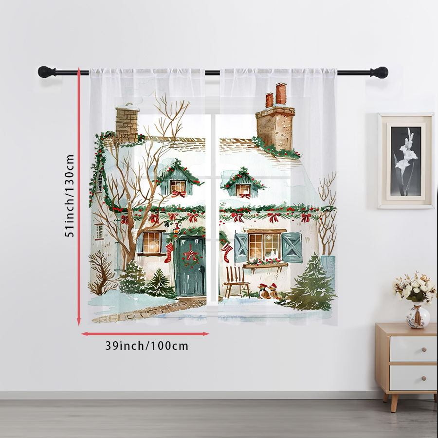 2PCS Christmas Winter Sheer Cu - Curtain Rods review and price